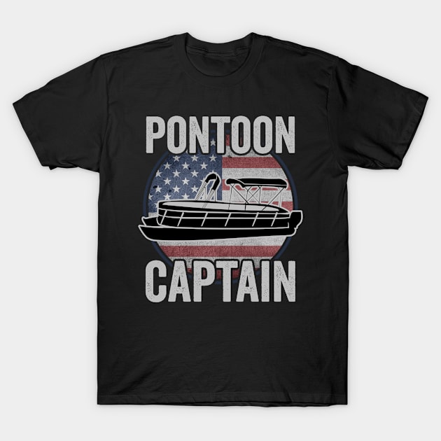 Pontoon Captain Funny Pontoon Boat USA American Flag T-Shirt by Visual Vibes